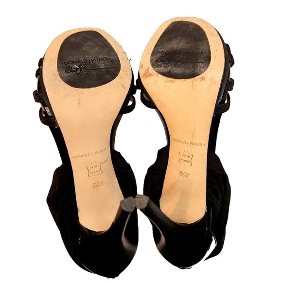 Donald J Pliner Mercy Black Patent Strappy Zip Fabric Ankle Wrap Heels Women 6.5 - Picture 9 of 10